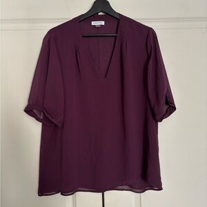 Calvin Klein Relaxed Red Cuffed Sleeve Blouse